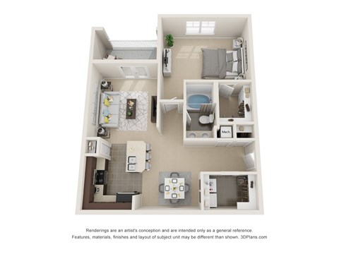 Floor plan for 1 bed, 1 bath, 871 sqft
